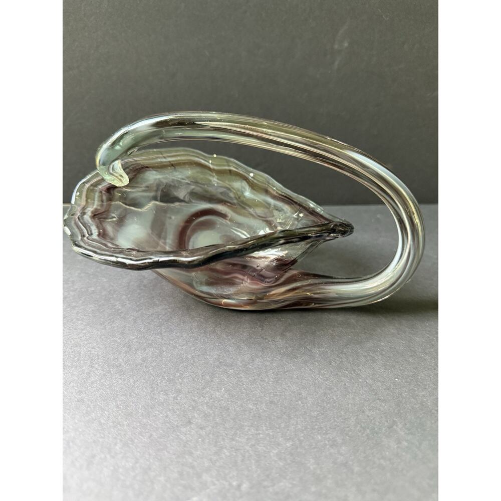 Vintage Murano Cornucopia Blown Glass Candy Trinket Dish Swirled Art Glass